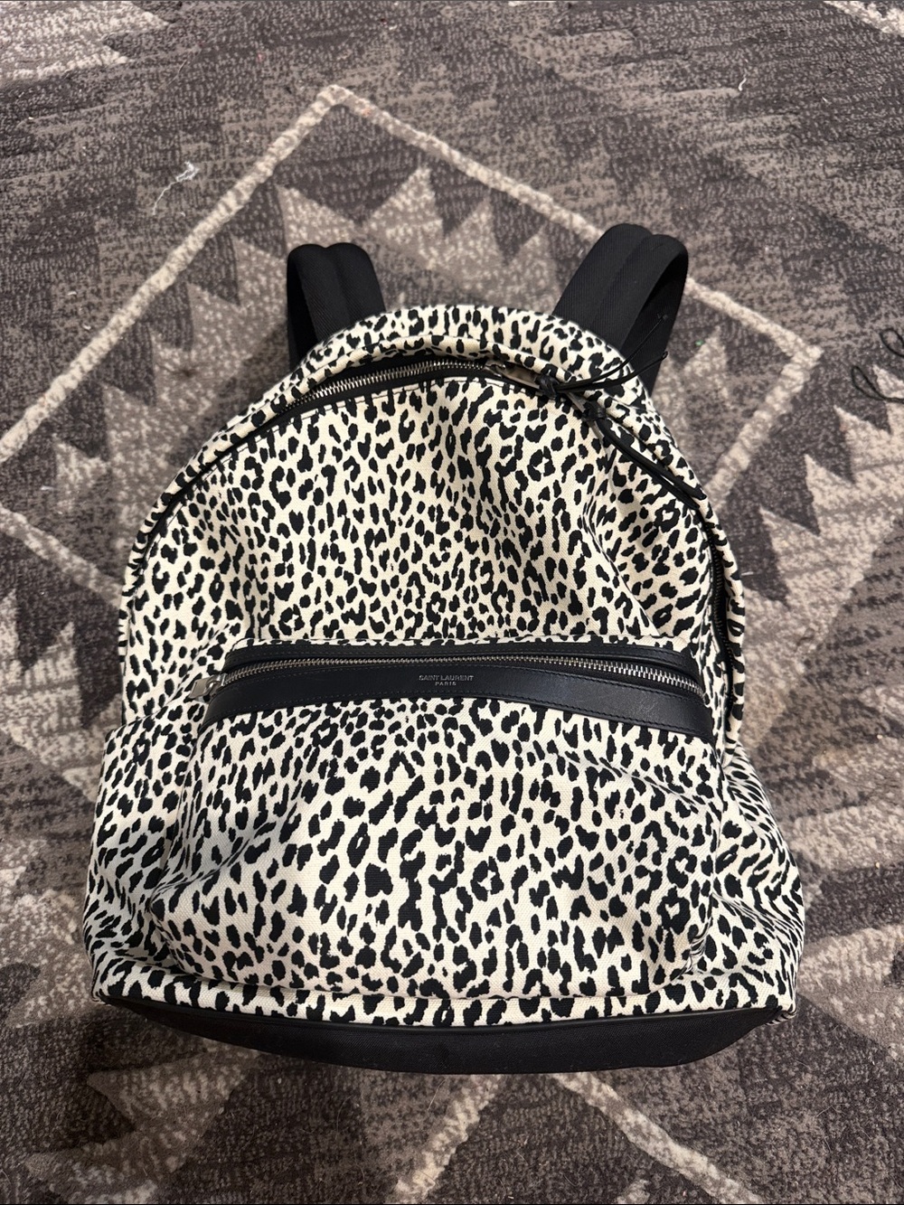 Saint Laurent Black & white Leopard Canvas Backpack